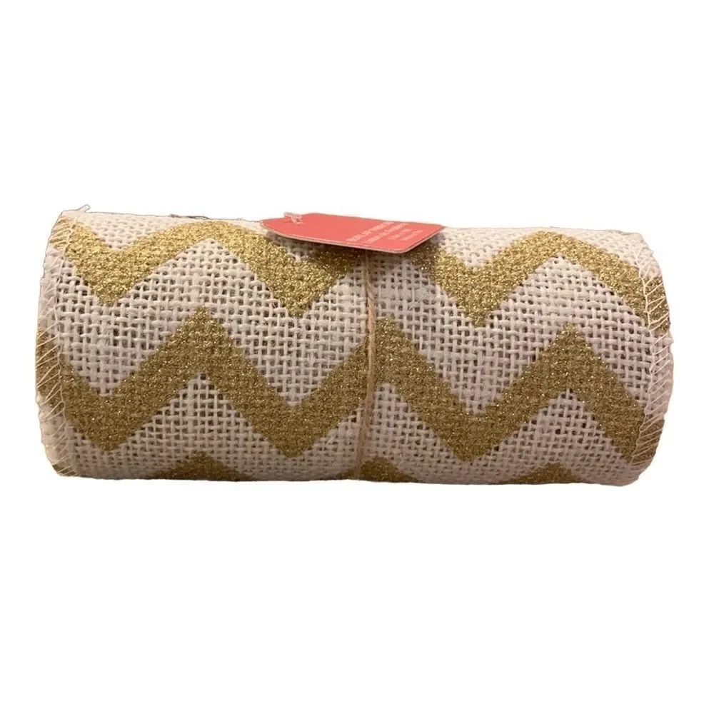 NWT Cream Gold Jute Burlap Ribbon 5 Inches‎ x 10 Feet (one roll is 9 feet)